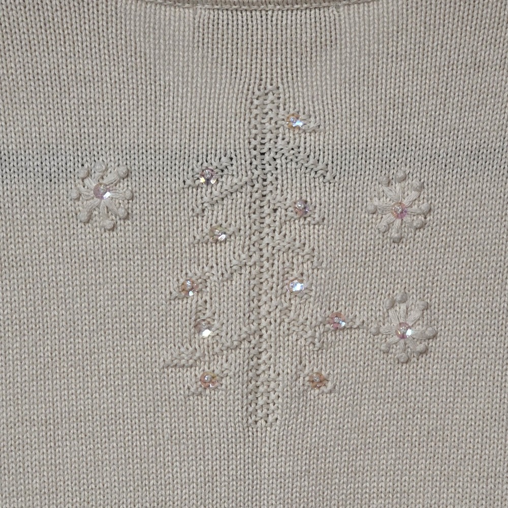 CJ Banks Ivory Knit Zip Vest Winter Tree Snowflake Sequin Hand Embroider Plus 1X - Picture 12 of 14
